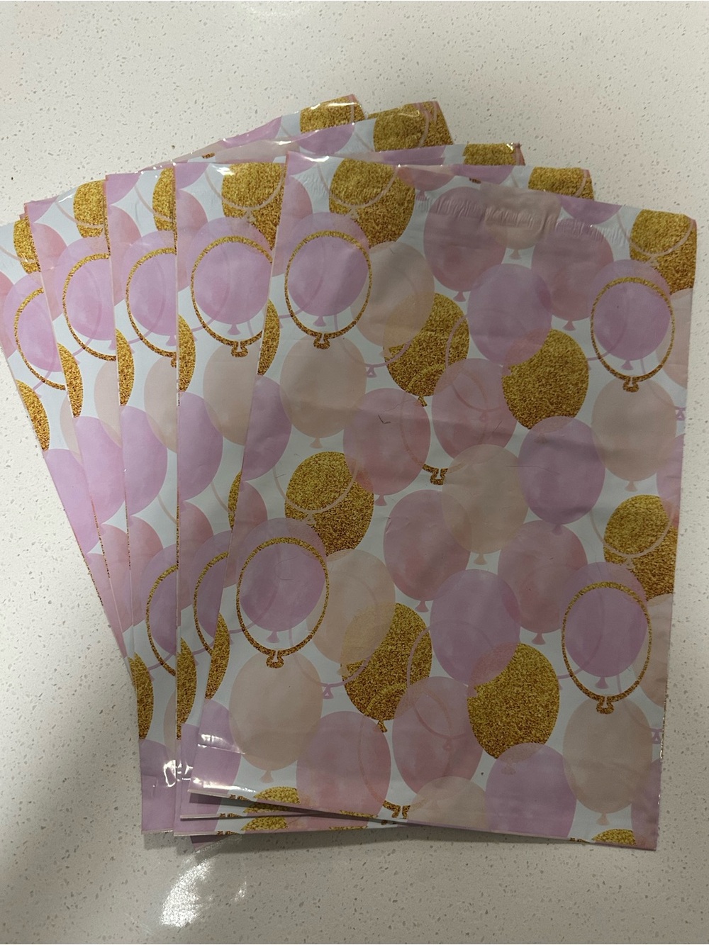 Poly Mailing Bags 10 x 13 Pink and Gold Balloon Design 10 pack